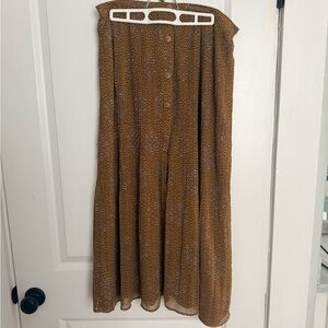 DR2 Brown Button-Front Midi Skirt with Subtle Dot Print